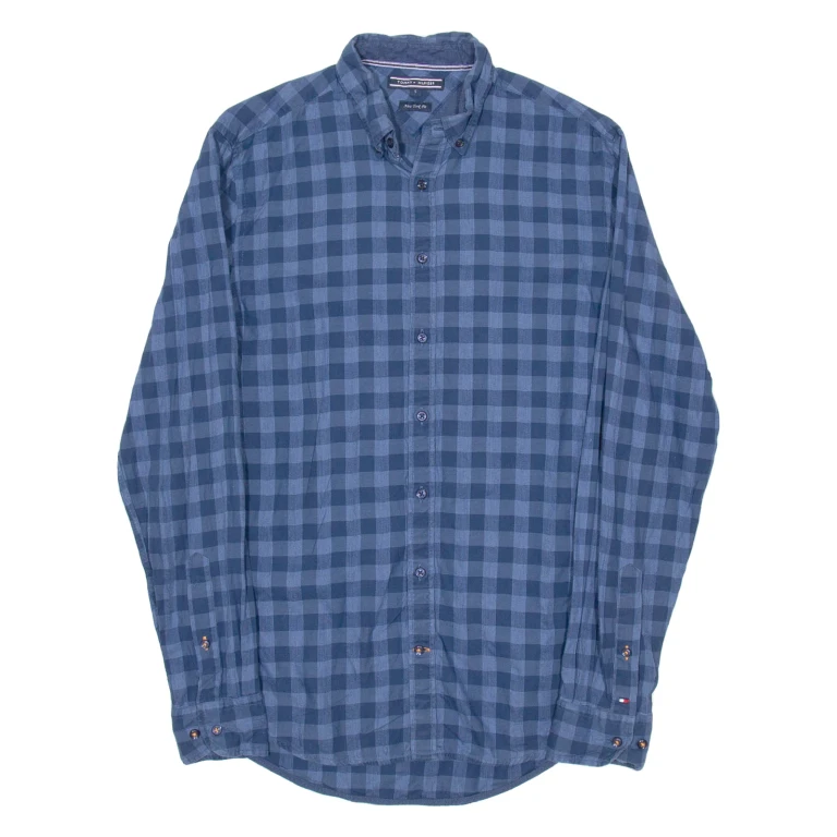 TOMMY HILFIGER Mens Shirt Blue Check Long Sleeve S