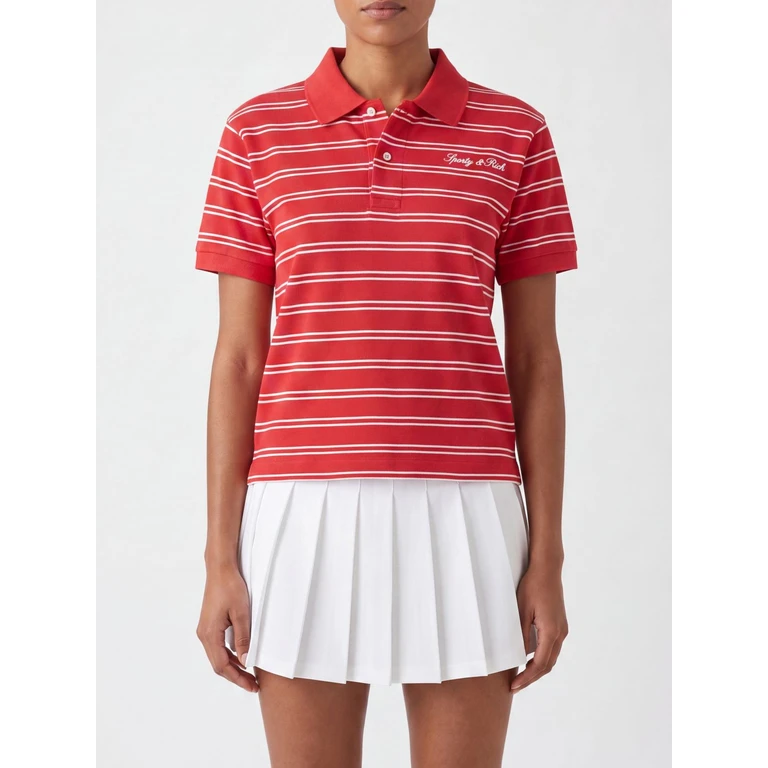 Striped Cotton Polo with Embroidered Contrast Logo (TO085710326RE33 098RUBYWHITE3953)