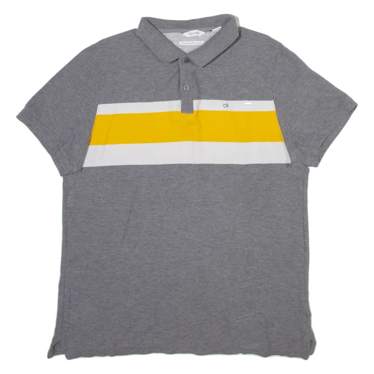 CALVIN KLEIN Mens Polo Shirt Grey Striped M