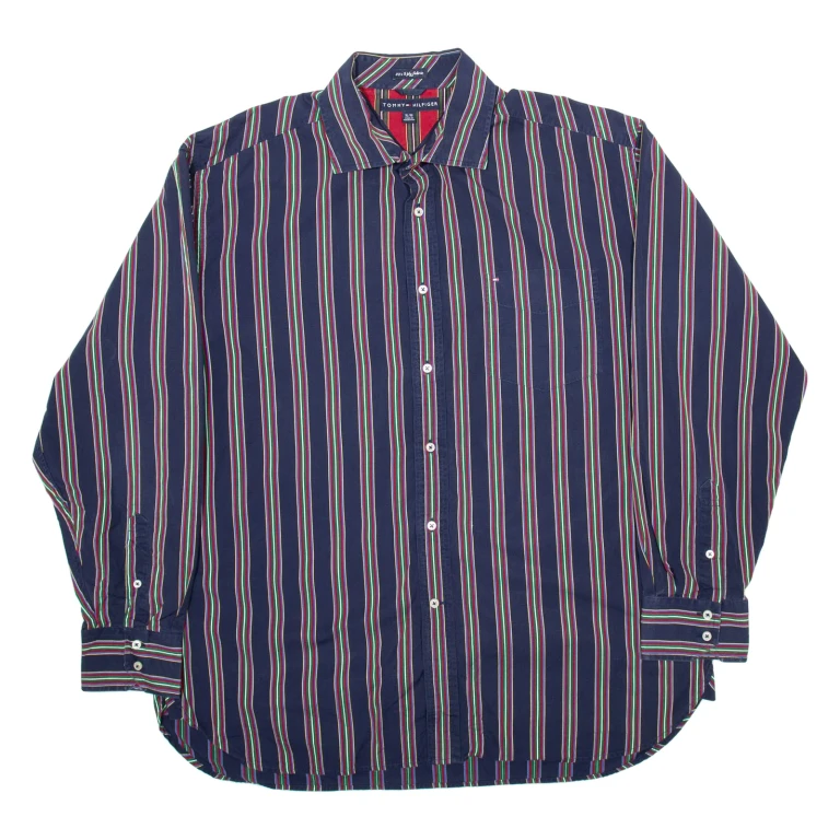 TOMMY HILFIGER Mens Shirt Blue Striped Long Sleeve XL