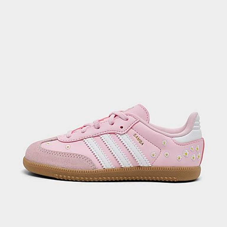 Kids Toddler Originals Samba OG Stretch Lace Casual Shoes in Clear Pink/Footwear White/Gum Size: 4.0