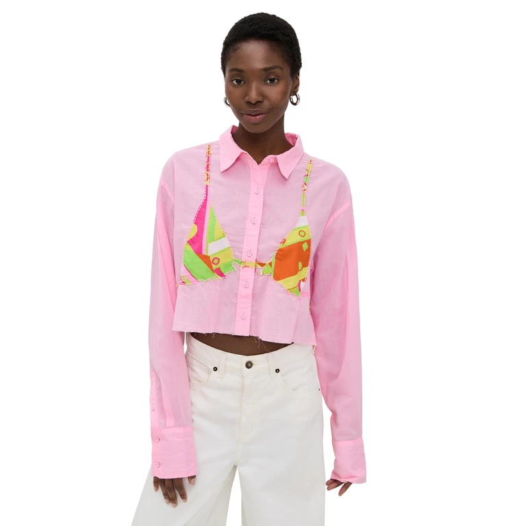 Coniglio Palm Beach Cropped Business Casual Button Down Petal Pink One Size