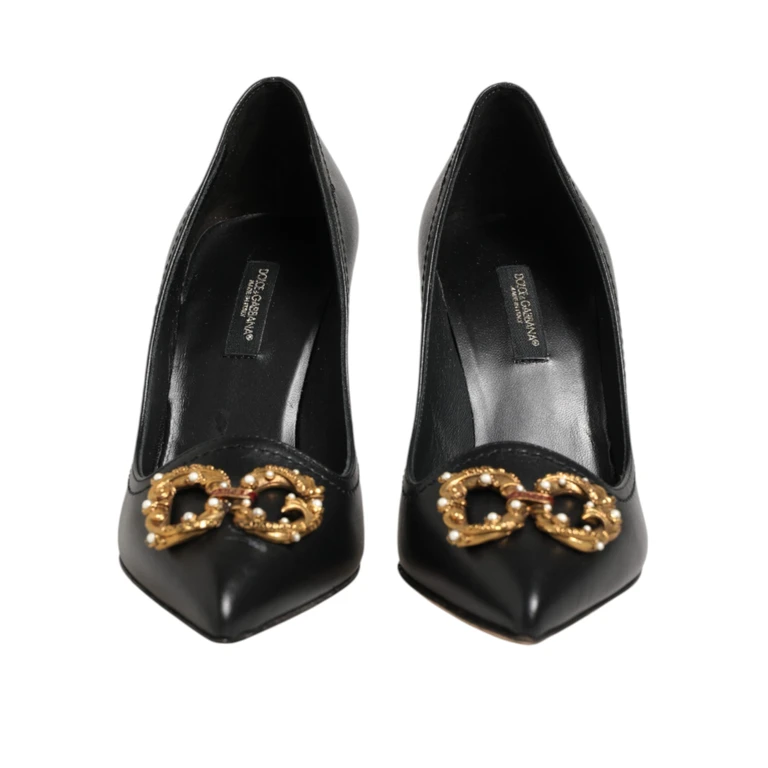 Dolce & Gabbana Black Leather Dg Amore Heels Pumps Shoes 100lf - Women