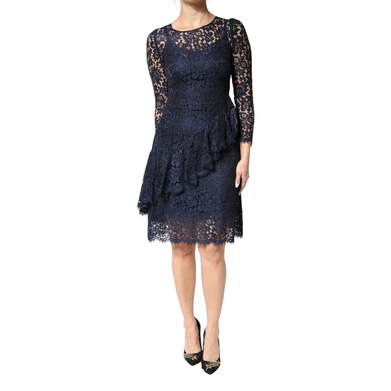Dolce & Gabbana Blue Lace Ruffle A-Line Knee Length Dress Co+ny+ry - Women