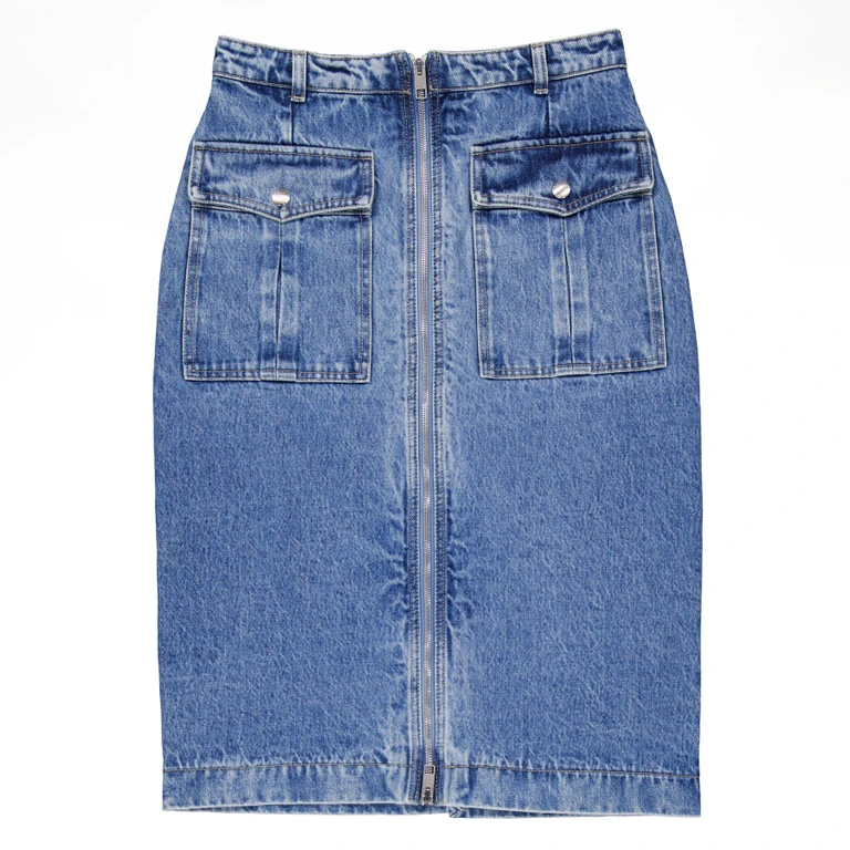 Bally Hilda Zip-Front Denim Midi Skirt