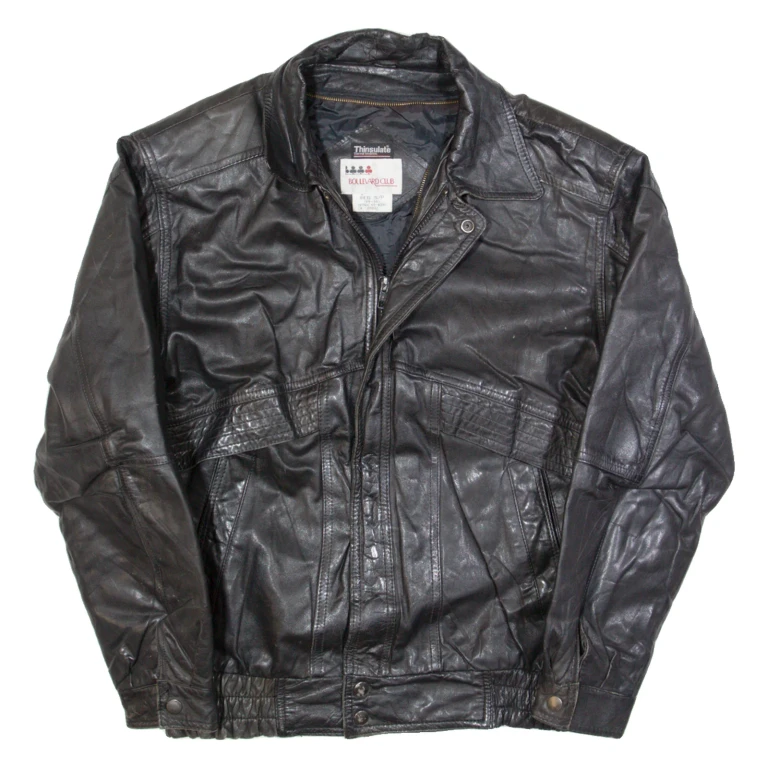 BOULEVARD CLUB Mens Biker Jacket Black Leather S