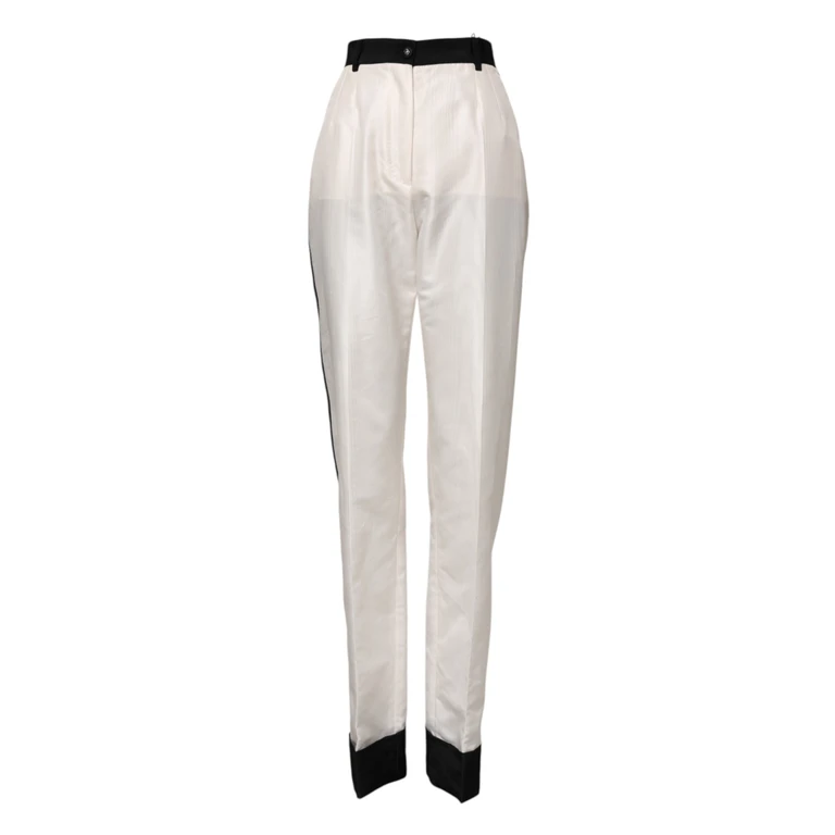 Dolce & Gabbana White High Waist Straight Dress Trouser Pants Polyester Silk - Women