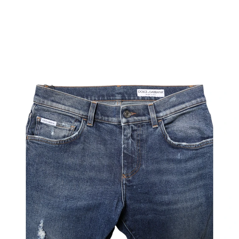 Dolce & Gabbana Blue Washed Skinny Cotton Tattered Denim Jeans Light Clothing - Men