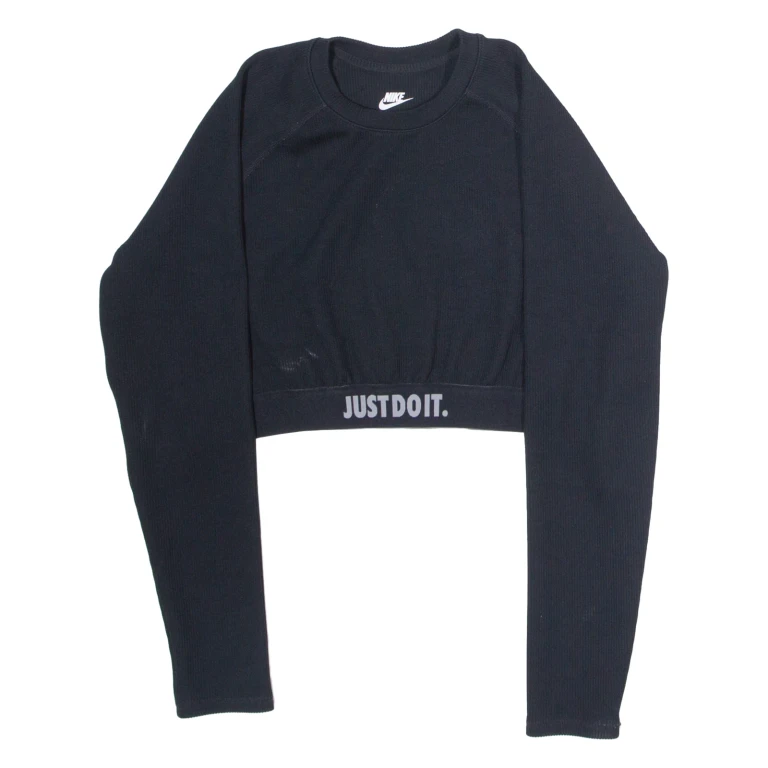 NIKE Ribbed Crop Womens Sweatshirt Black Crew Neck XL