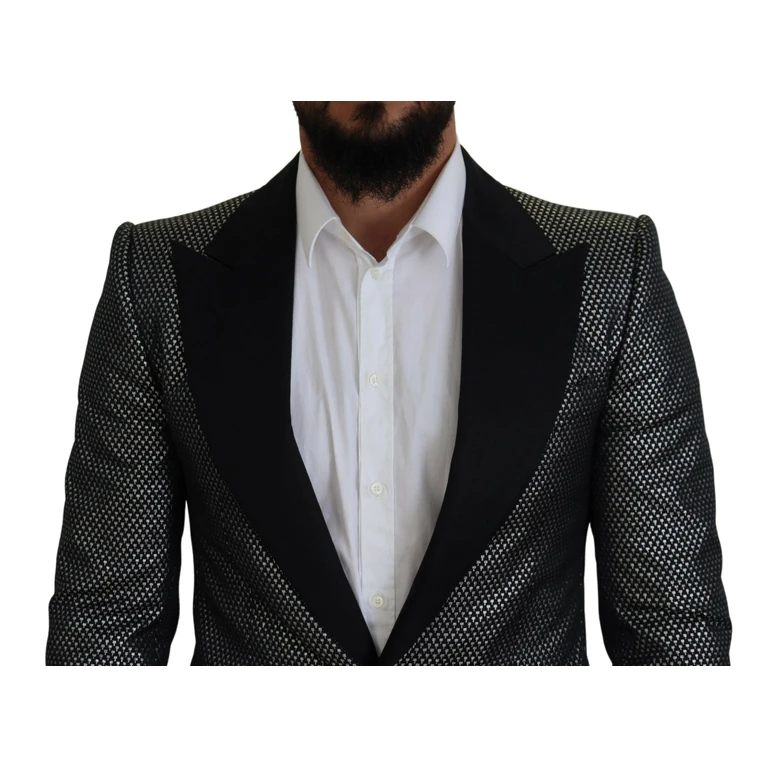 Dolce & Gabbana Black Silver Jacquard Slim Fit Jacket Blazer Polyester Clothing - Men