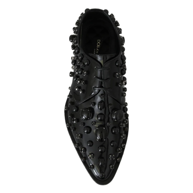 Dolce & Gabbana Black Leather Crystals Dress Broque Shoes - Women