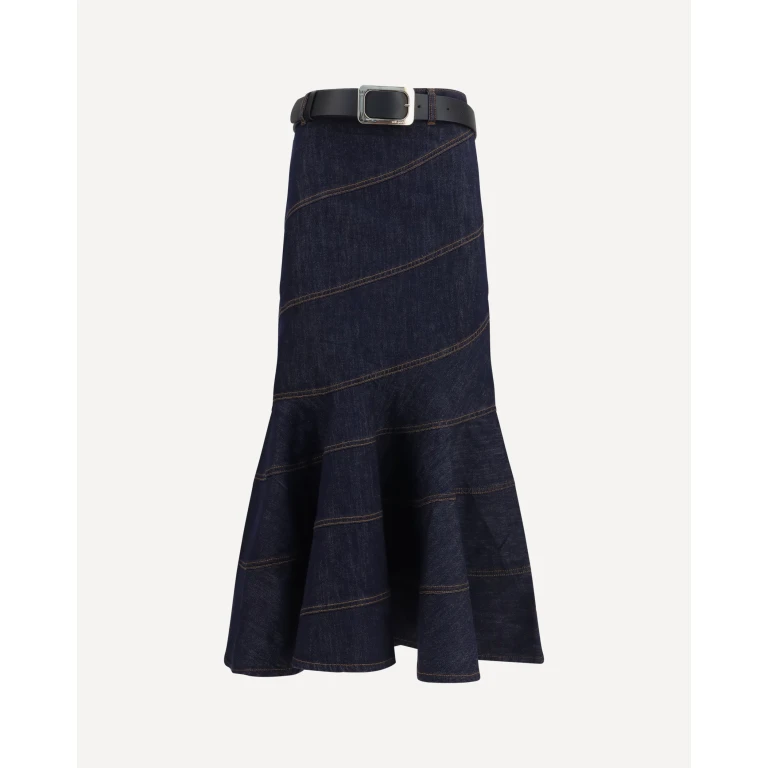 Denim midi Skirt with belt Female 10