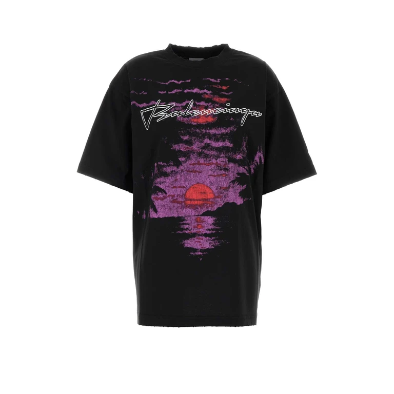 Balenciaga Black Cotton Oversize T-Shirt Exterior - Women