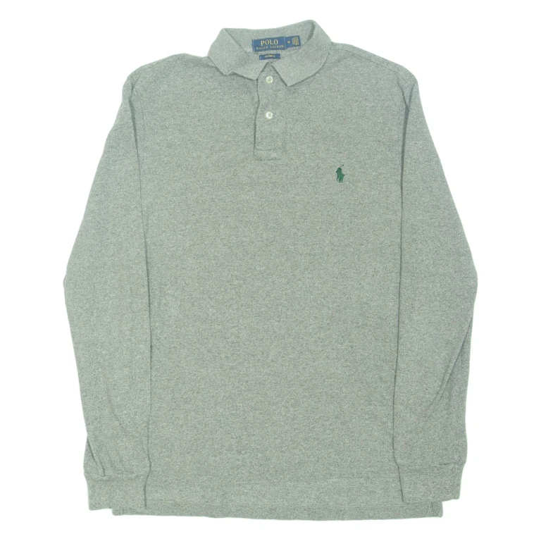 POLO RALPH LAUREN Custom Fit Mens Polo Shirt Grey Long Sleeve M