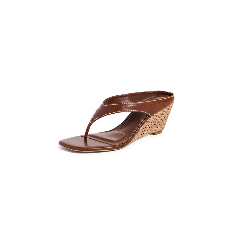 SIMKHAI Hazel Leather Thong Wedges Saddle 36