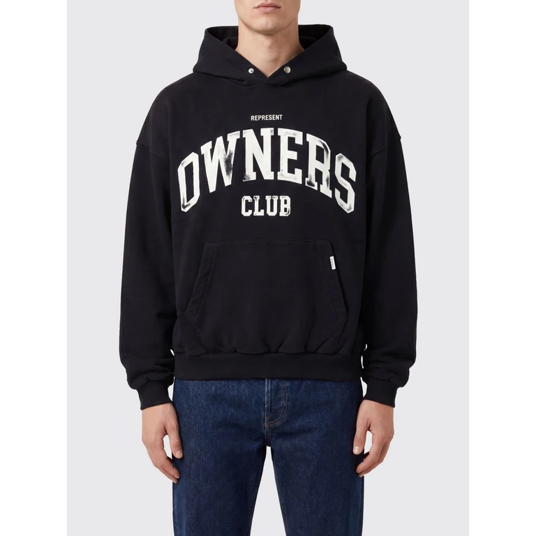 Cotton Hoodie with Kangaroo Pocket and Logo Print (OCM100044JETBLACK)
