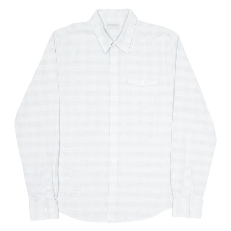 CALVIN KLEIN JEANS Mens Shirt White Striped Long Sleeve L