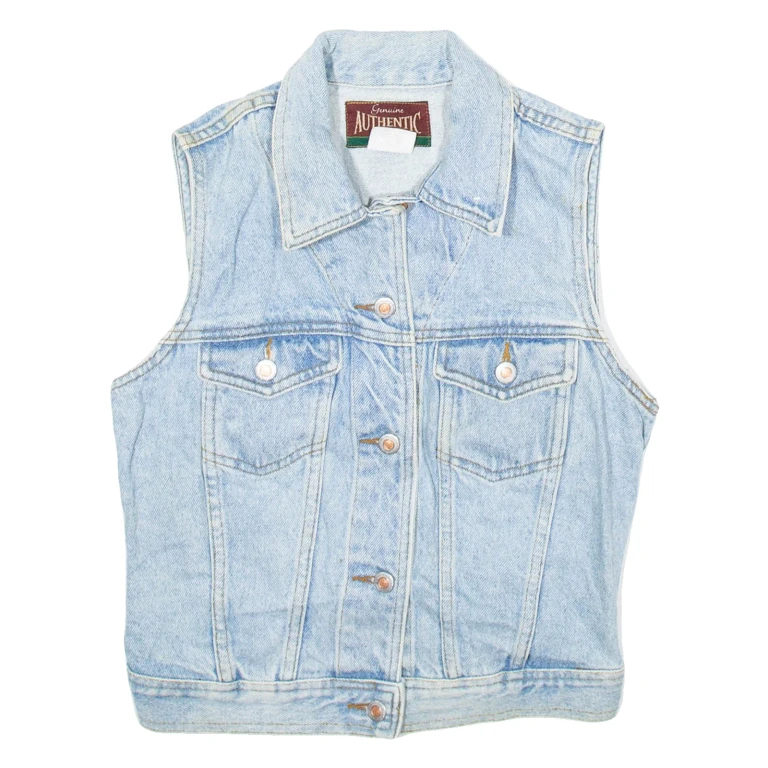 AUTHENTIC Womens Denim Gilet Blue 90s M