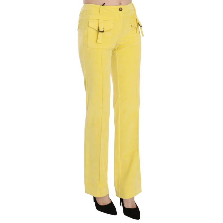Just Cavalli Yellow Corduroy Mid Waist Straight Trousers Pants - Women