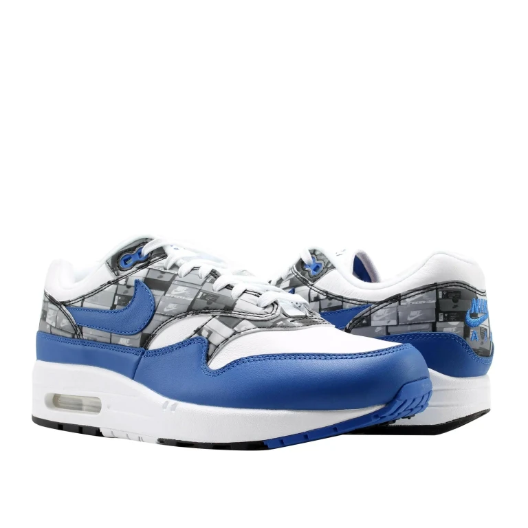 Air Max 1 Print Men Running Sneakers White/Game Royal-Neutral Grey