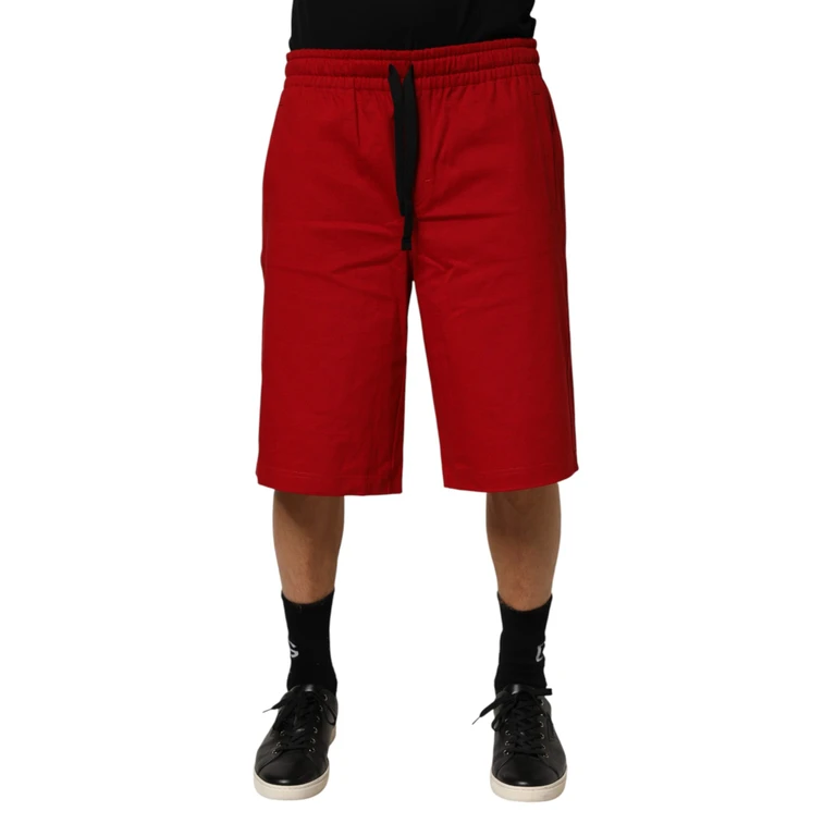 Dolce & Gabbana Red Cotton Midwaist Drawstring Bermuda Pants - Men