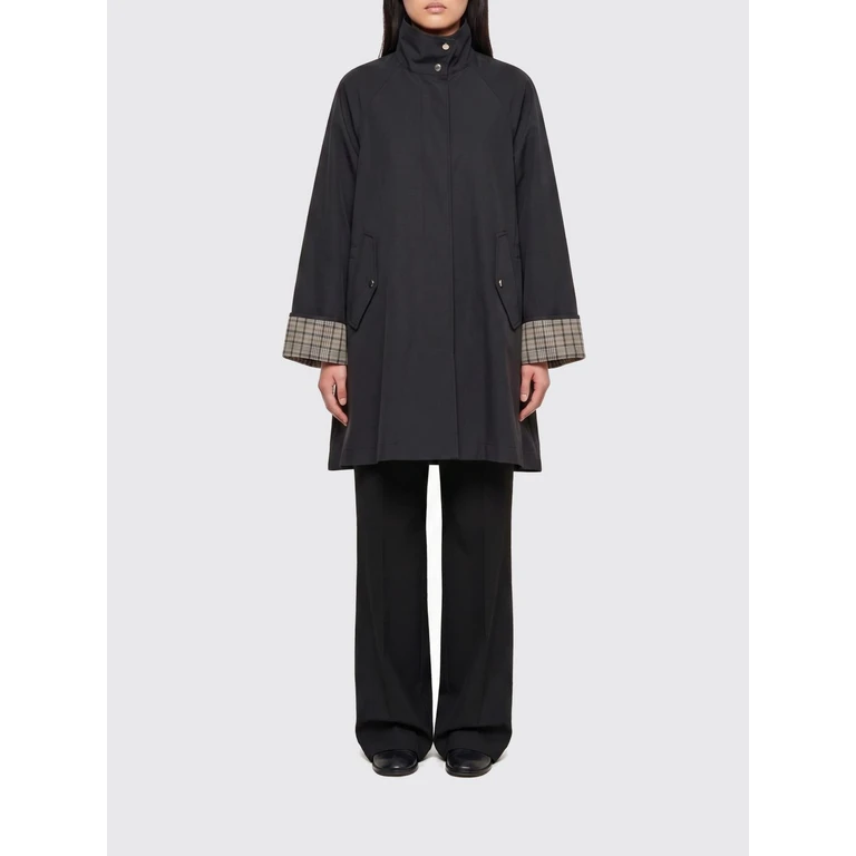 Single-Breasted Knee-Length Technical Fabric Trench Coat with Classic Collar (261WOOF10000OOTLBLACK)