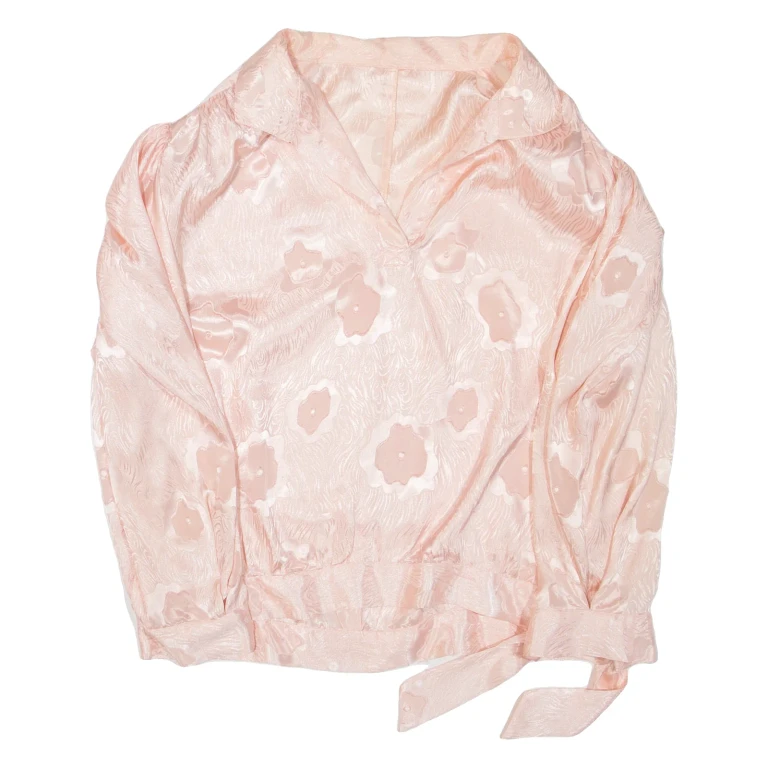 Womens Printed Blouse Pink V-Neck Long Sleeve L