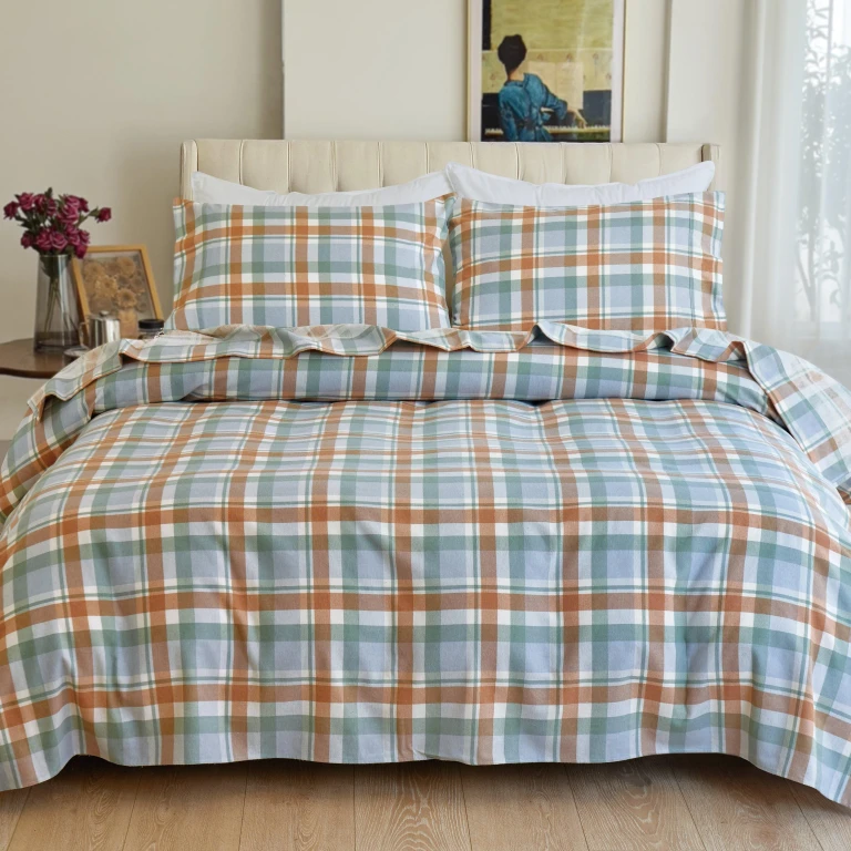 Flannel Plaid - 100% Turkish Cotton Flannel, 4-Piece Flannel Sheet Set