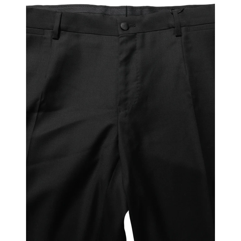 Black Wool Skinny Leg Dress Trouser Pants Virgin Silk Polyester - Men