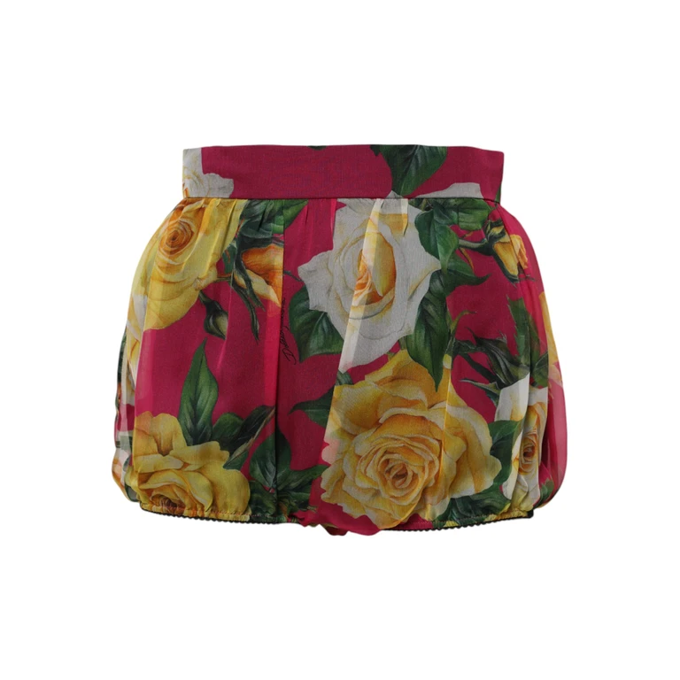 Dolce & Gabbana Red Floral High Waist Women Hot Pants Shorts Pink Silk - Women
