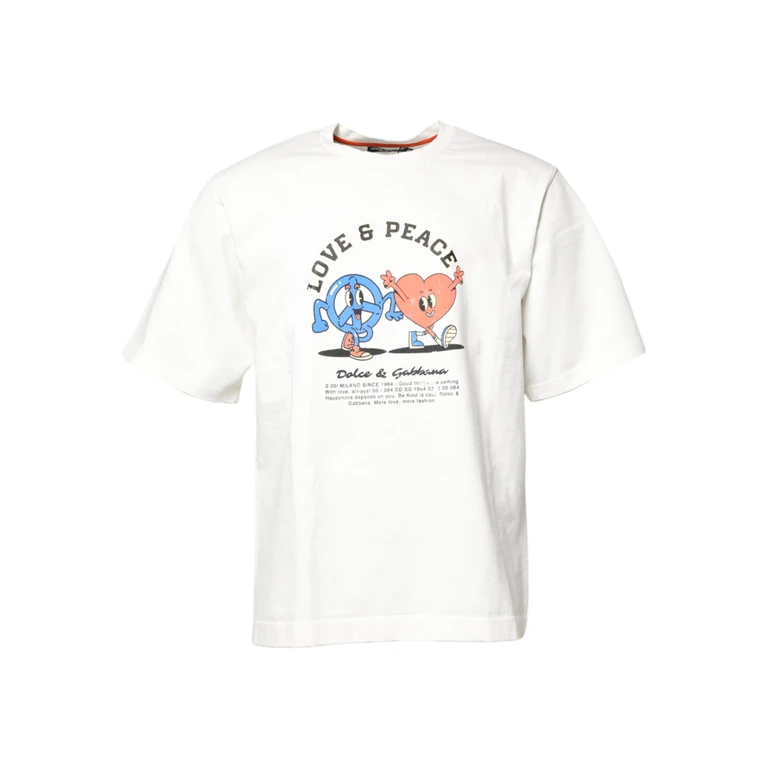 Dolce & Gabbana White Love & Peace Print Crew Neck T-Shirt Cotton - Men
