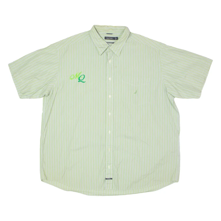 NAUTICA Embroidered Sanded Poplin Mens Shirt Green Striped 2XL