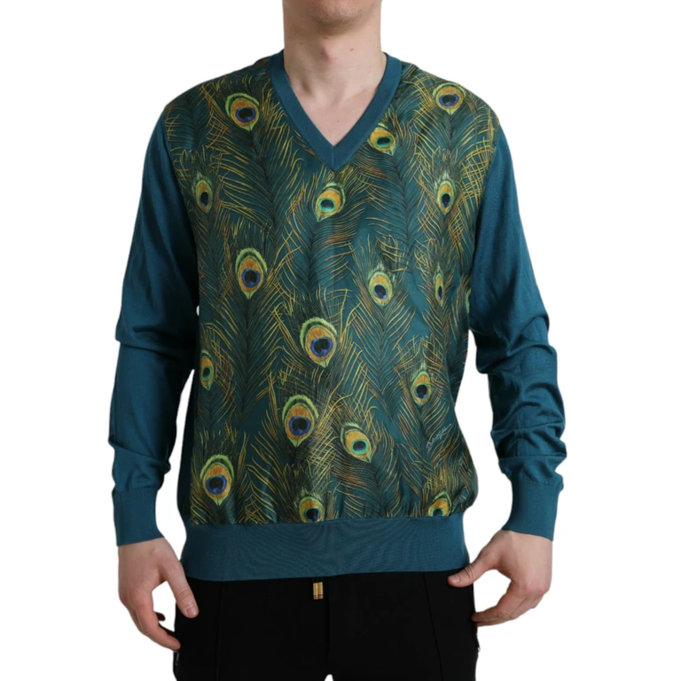 Dolce & Gabbana Green Peacock Feather Pullover Sweater Silk Clothing - Men
