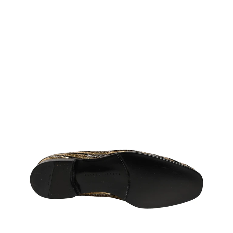 Dolce & Gabbana Gold Striped Sequin Embellished Loafer Shoes Leather - Men