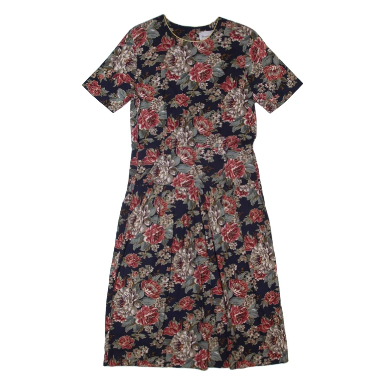 BRANDYWINE CREEK Womens A-Line Dress Blue 80s Floral Short Sleeve Long M