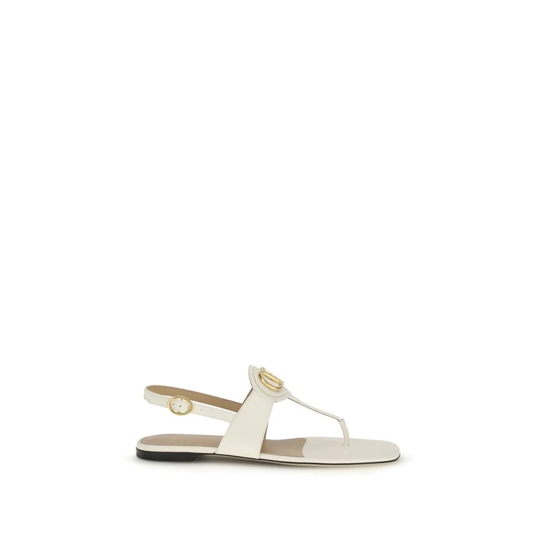 Beige Calf Leather Bos Taurus Flat Sandals - Women