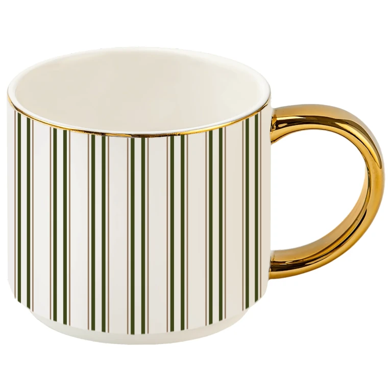Green Stripe 14 oz Gold Handle Coffee Mug