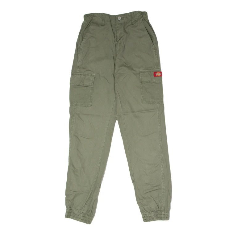 DICKIES Cuffed Cargo Workwear Womens Twill Trousers Green Slim Tapered W24 L29