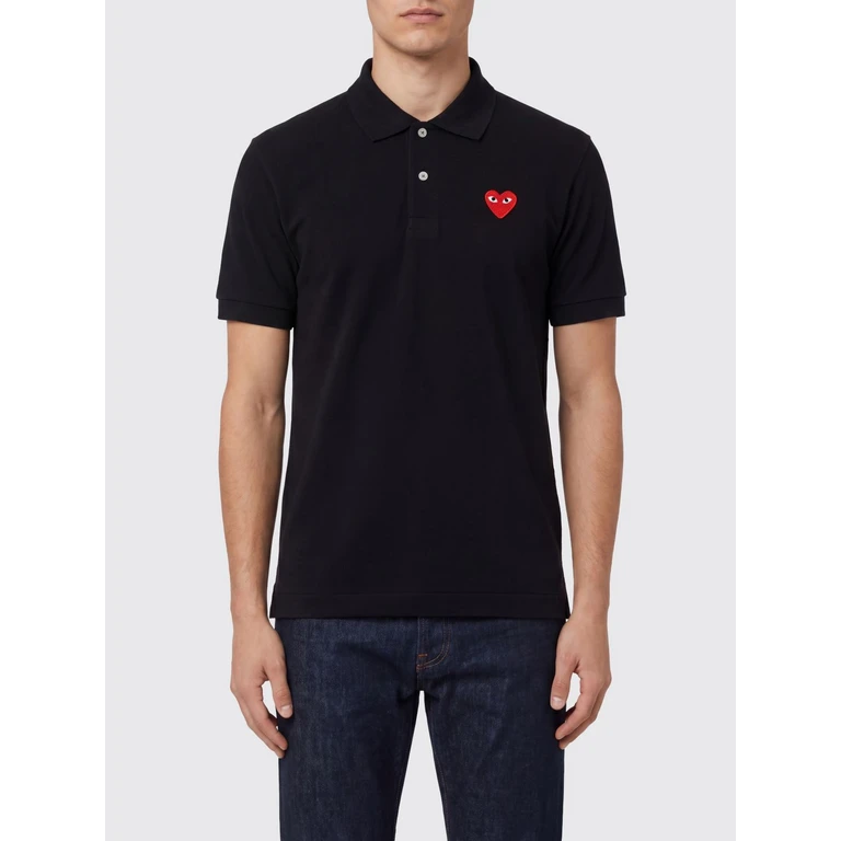 Slim Fit Cotton Polo Shirt with Contrasting Logo (AXT006BLACK)
