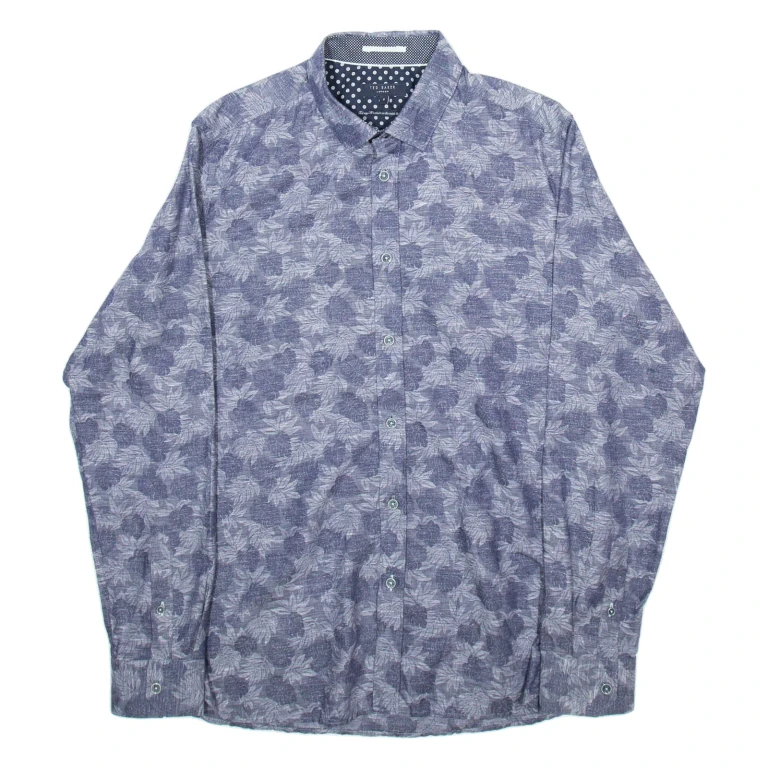 TED BAKER Mens Shirt Grey Floral Long Sleeve M