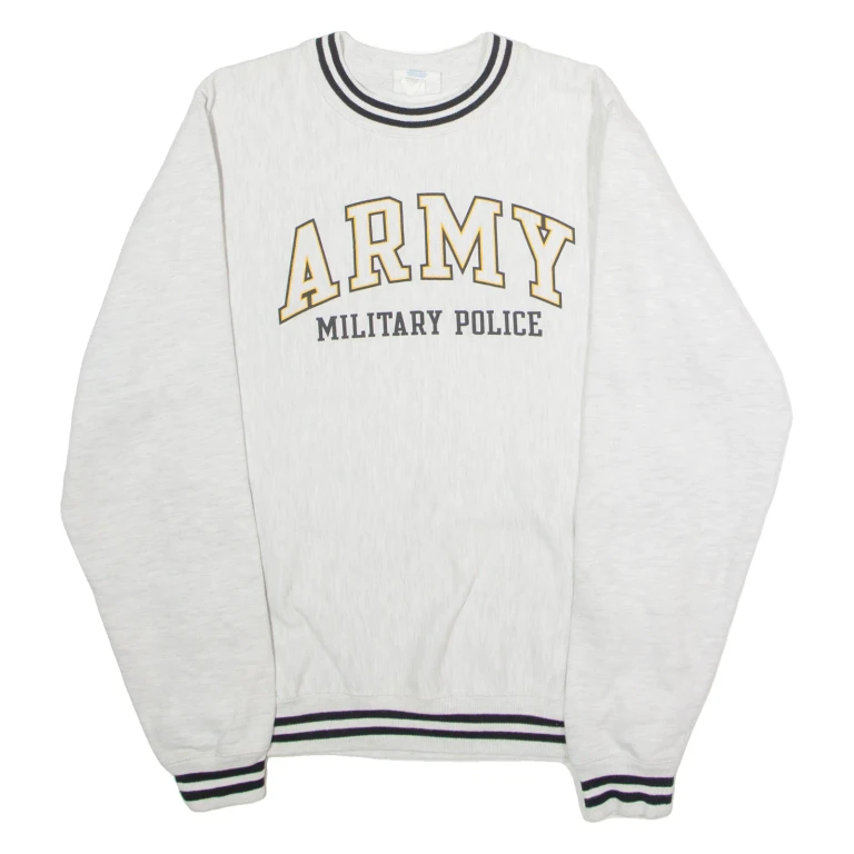 CHAMPION REVERSE WEAVE Army Military Police Mens Sweatshirt Grey Crew Neck USA S