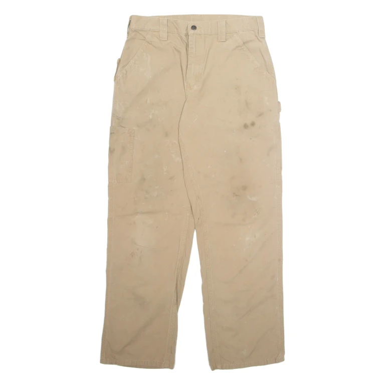 CARHARTT Carpenter Workwear Mens Trousers Beige Regular Straight W32 L32