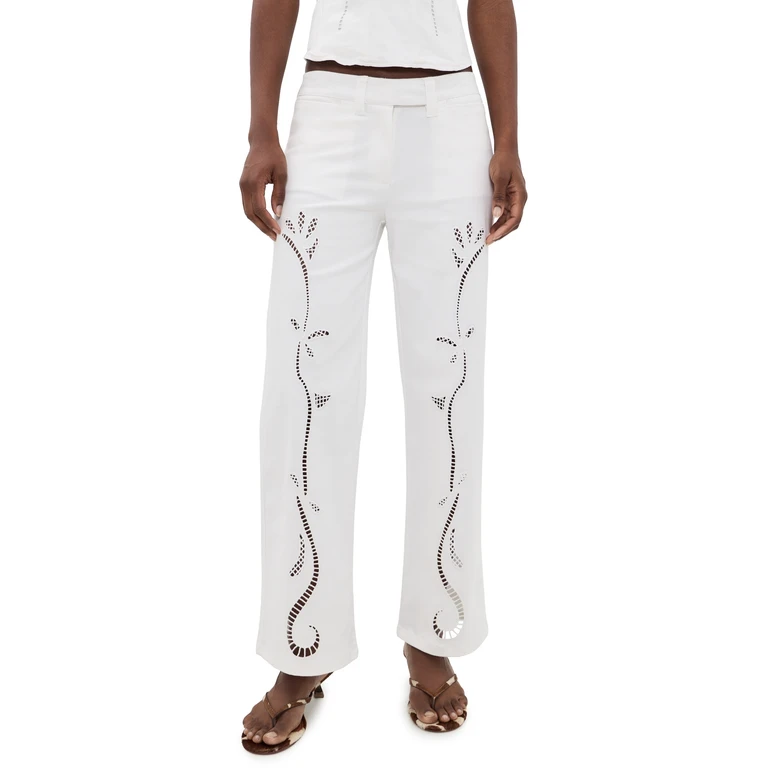 Miaou Jacqulie Pants White Embroidered Eyelet S