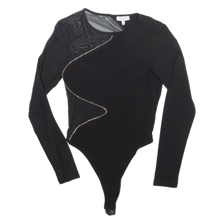 REISS Womens Bodysuit Black Long Sleeve XS