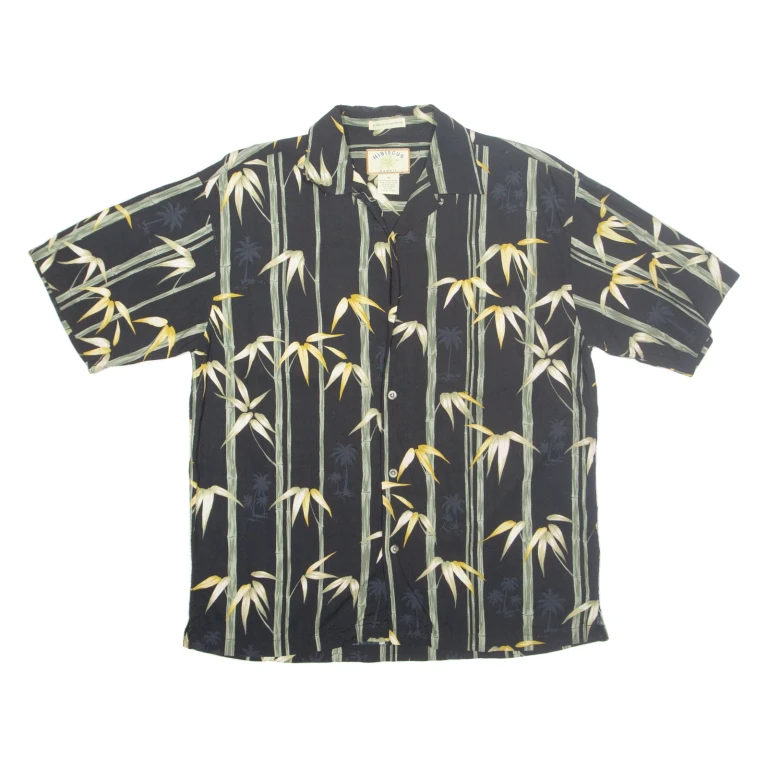 HIBISCUS HAWAII Mens Hawaiian Shirt Black Crazy Pattern M
