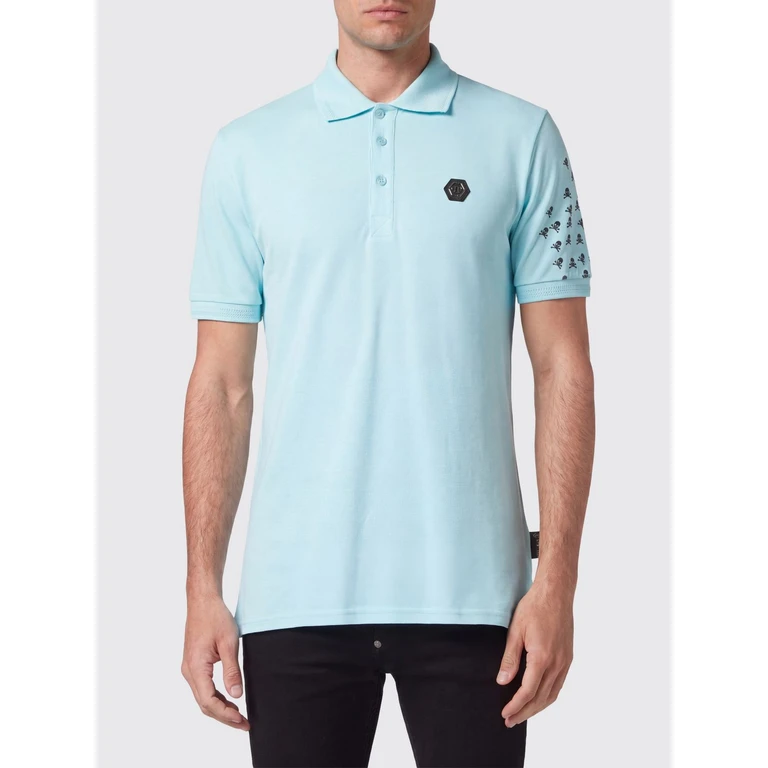 Cotton Polo Shirt with Skull Monogram Print and Hexagon Logo (SACCMTK6180PTE003N07)