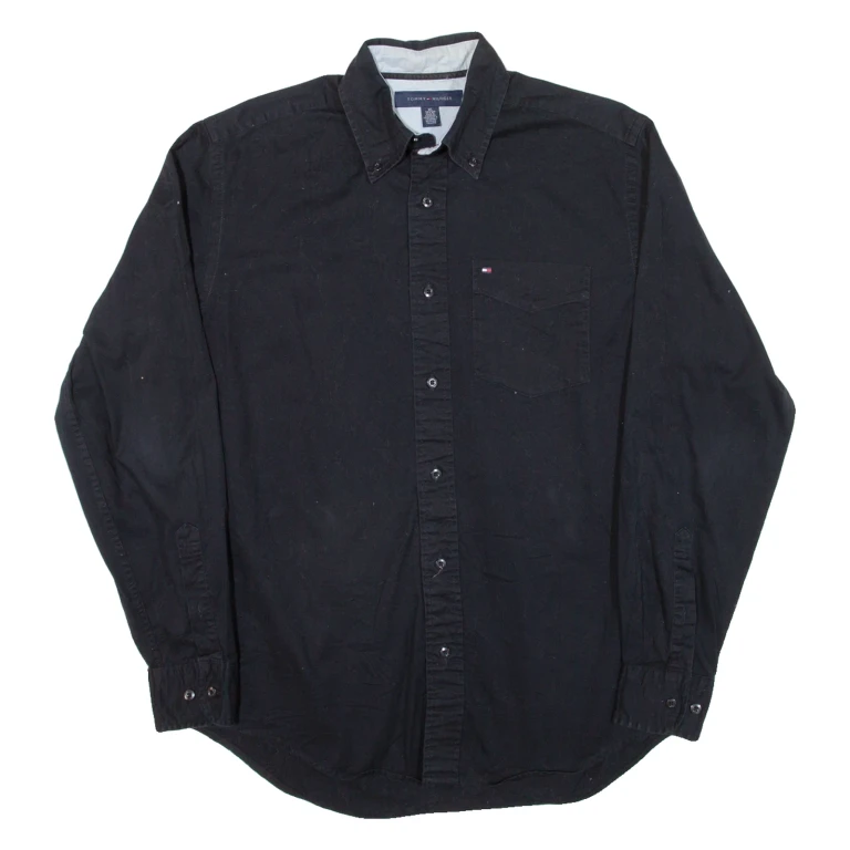 TOMMY HILFIGER Mens Plain Shirt Black Long Sleeve XS