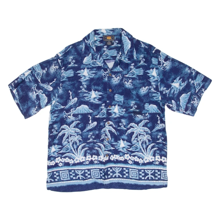 ROUTE 66 Surfing Mens Hawaiian Shirt Blue Floral M