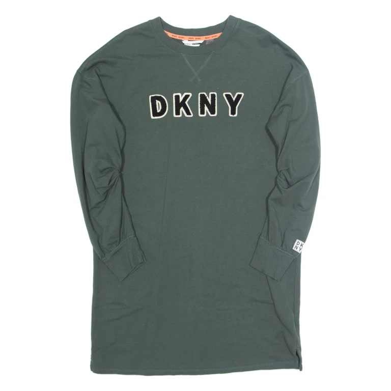 DKNY Womens Jumper Dress Grey Long Sleeve Knee Length S