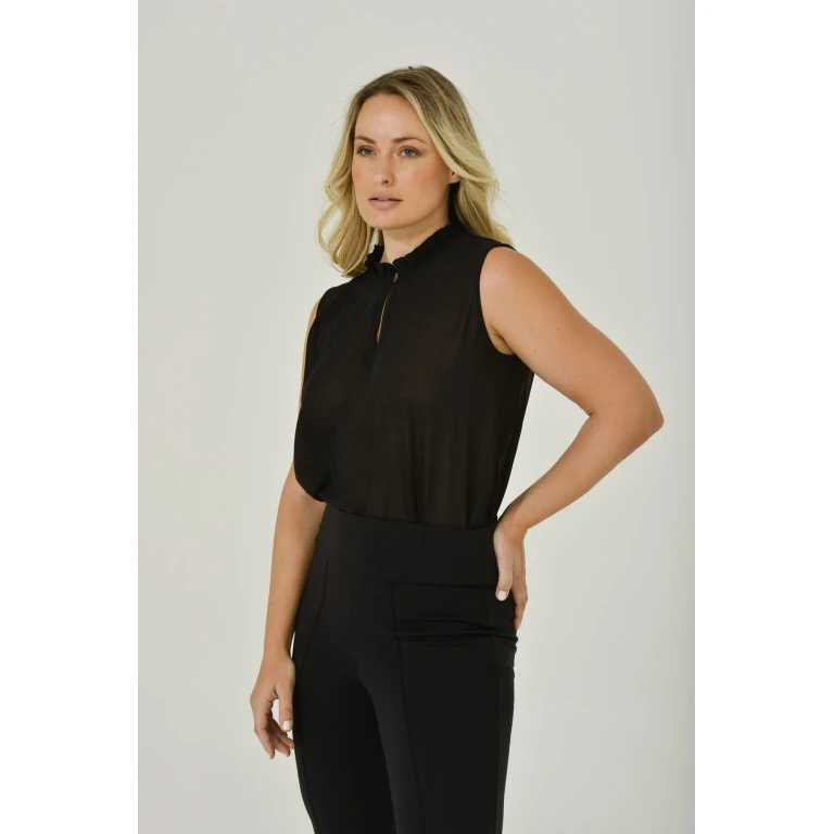 Black Ruffle Neck Keyhole Blouse